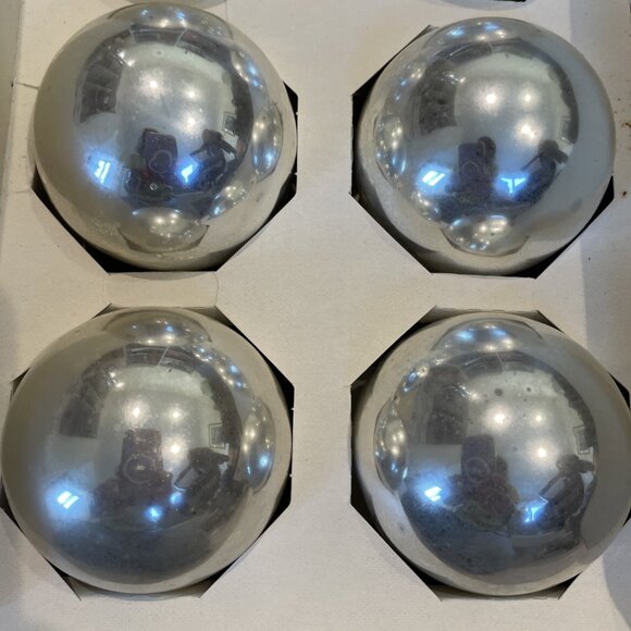 VTG Essex Franke Glass Christmas Tree Ornaments Silver Blue Set of 12 USA 60s - Picture 6 of 12